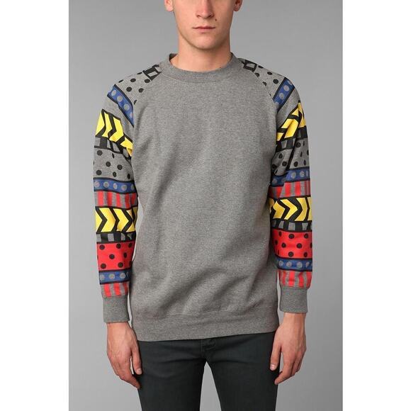 Lazy OAF Mens Crew Neck Pullover Sweatshirt‎ Geometric Sleeves Size Small - Picture 1 of 8